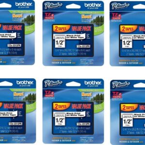 Brother 6-Pack Laminated Tape, Black on White (TZe231 - 2 Tapes per Pack)