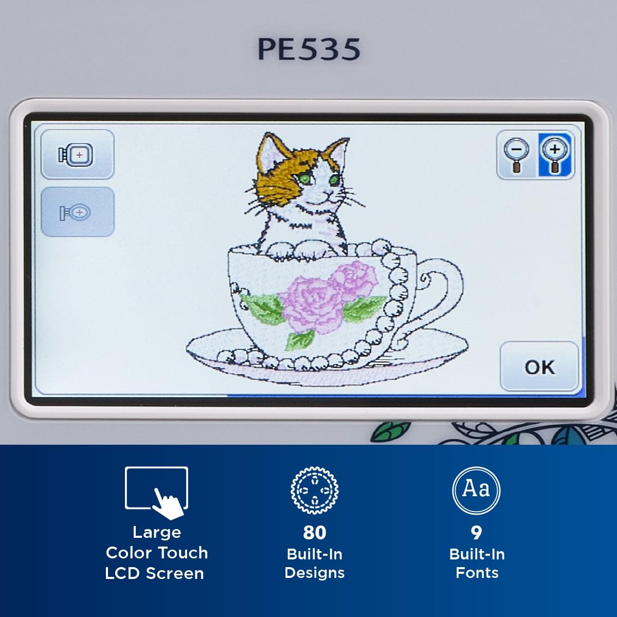Brother Embroidery Machine, PE535, 80 Built-in Designs, 9 Font Styles, 4" x 4" Embroidery Area, 3.2in LCD Touchscreen, USB - Image 8