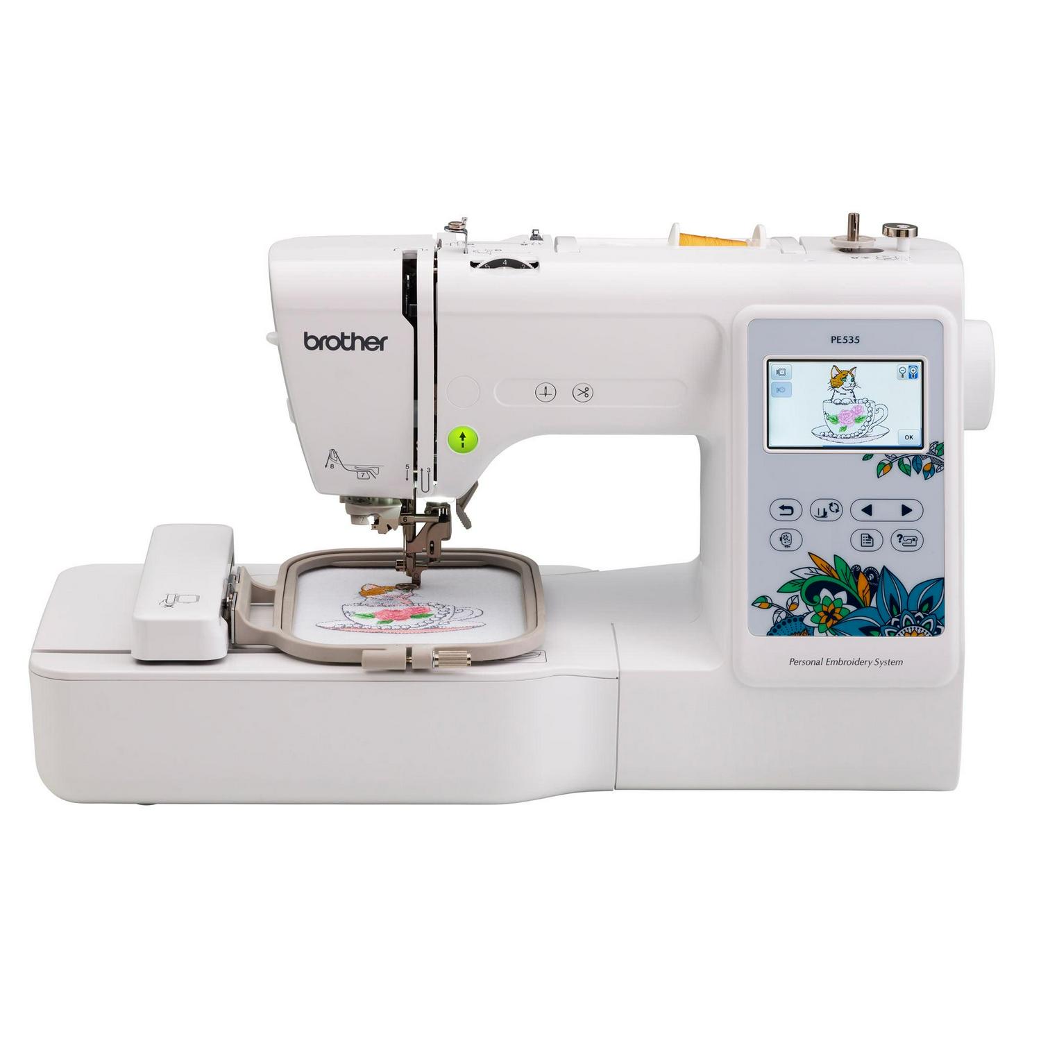 Brother Embroidery Machine, PE535, 80 Built-in Designs, 9 Font Styles, 4" x 4" Embroidery Area, 3.2in LCD Touchscreen, USB