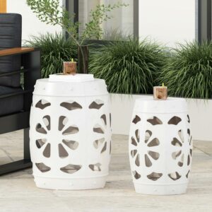 Burkehaven Metal Outdoor Side Tables, Set of 2, White