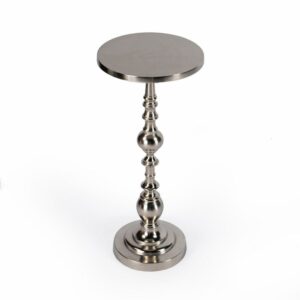 Butler Specialty Silver Darien Round Nickel Pedestal End Table