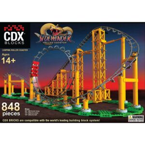 CDX Blocks: Sidewinder - 825 Pieces, Building Brick Set, Gravity Powered Looping Coaster Model, Promotes STEM Learning