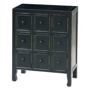 CD Chest with 9 Small Drawers and Round Knobs, Antique Black- Saltoro Sherpi