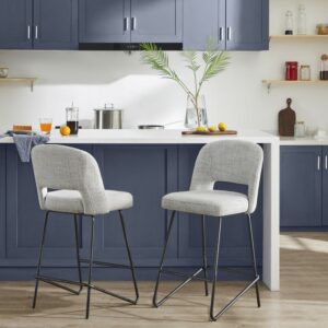 CHITA 26 in Modern Bar Stools Set of 2 with Open Back&Wood Legs, Fabric in White