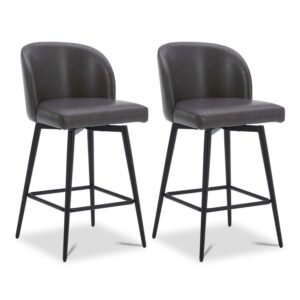 CHITA 27" Swivel Upholstered Counter Bar Stools Set of 2 with Back & Metal Legs, Faux Leather in Retro Gray