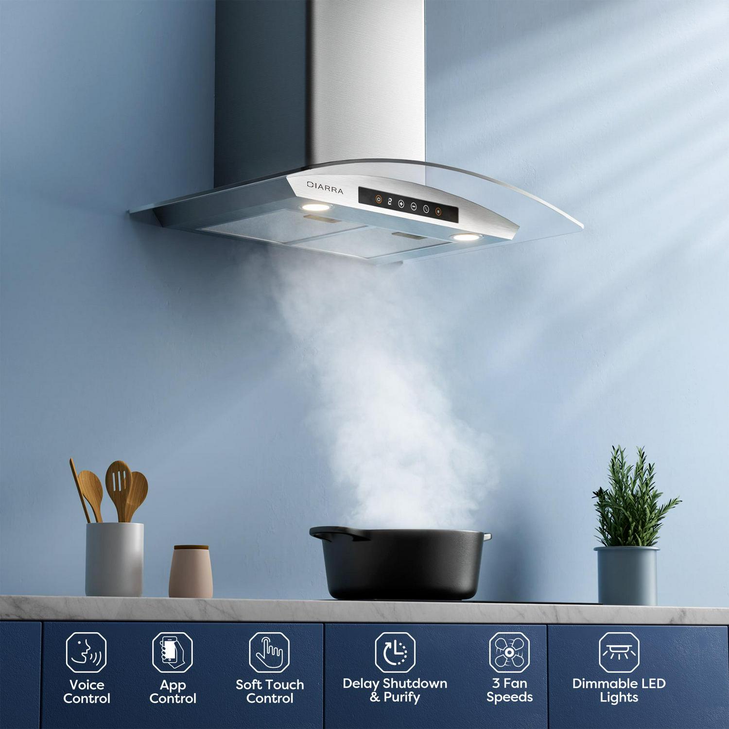 CIARRA Wall Mount Range Hood 30 inch 450 CFM with WIFI/Voice Control CAS502W75 - Image 3