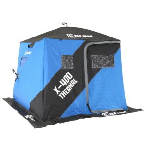 CLAM X-400 Portable 4 Person 8' Pop Up Ice Fishing Thermal Hub Shelter Tent