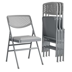 COSCO Ultra Comfort Commercial XL Premium Fabric Padded Folding Chair, Gray, 4-Pack