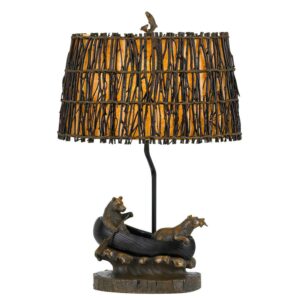 Cal Lighting Bear 1-Light Resin Table Lamp with Twig Shade in Antique Bronze