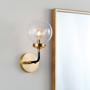 JONATHAN Y Caleb 6" 1-Light Contemporary Transitional Iron/Glass LED Vanity Light, Brass Gold/Black