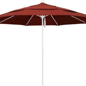 California Umbrella 11 ft. Fiberglass Pulley Open Double Vents Market Umbrella - Matted White and Sunbrella-Terracotta