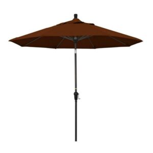 California Umbrella 9' Sunset Series Patio Umbrella With Bronze Aluminum Pole Aluminum Ribs Auto Tilt Crank Lift With Pacifica Brick Fabric