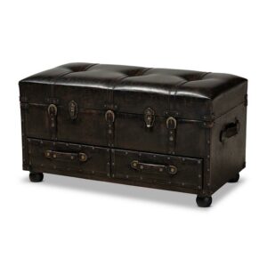 Callum Modern Transitional Faux Leather Upholstered 2-Drawer Storage Trunk Ottoman
