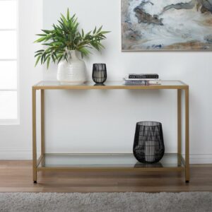 Studio Designs Home Camber 2-Tier Modern/Contemporary Living Room/Entryway Rectangle Console/Sofa Table Metal Frame and Tempered Glass 47 Inch
