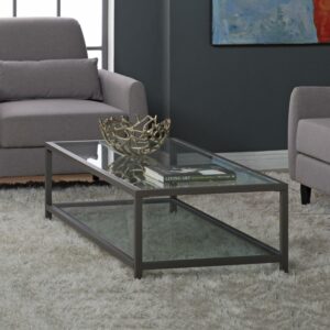 Studio Designs Home Camber 2-Tier Modern 54" Wide Rectangle Coffee Table in Pewter