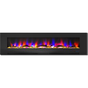 Cambridge 78 In. Electric Wall Mounted Fireplace Heater in Black with Multi-color Flame Driftwood Log Display, Adjustable Heat, Remote - CAM78WMEF-2BLK
