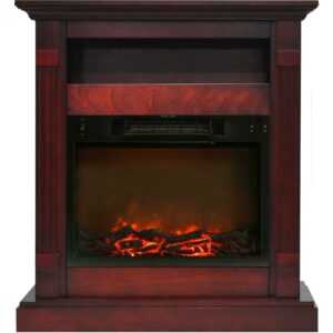 Cambridge Sienna 34" Freestanding Cherry Mantel Electric Fireplace Heater with Realistic Flame and Log Insert