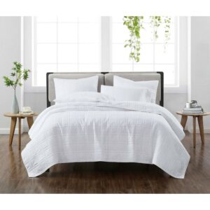 Cannon Heritage Solid 100% Microfiber Polyester White 2-Piece Twin XL Quilt Set, Solid Casual themed, Adult Bedding, OEKO-TEX Certified