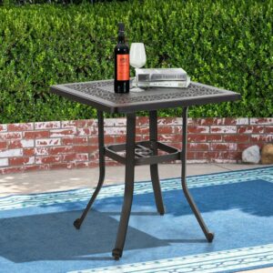 Captive Designs Cast Aluminum Square Outdoor Bistro Table with Umbrella Hole, Bronze