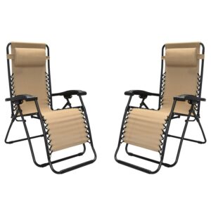 Caravan Canopy Infinity Zero Gravity Steel Frame Patio Deck Chair, Beige (Pair)