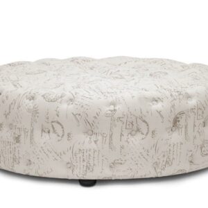 Cardiff Script Print Ottoman in Beige