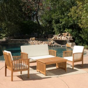 Christopher Knight Home Carolina 4-Piece Outdoor Acacia Sofa Set - Stylish & Cozy Patio Seating Natural