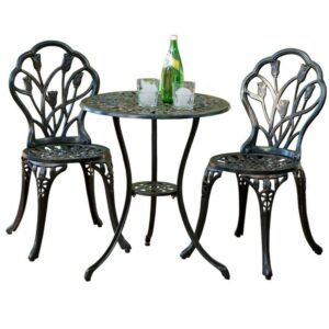 Christopher Knight Home Nassau Outdoor Vintage Style Cast Aluminum Bistro Set with Tulips by