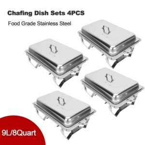 Catering Pans Chafer Chafing Dish Sets 9L/8Q 4Pack Stainless Steel Food Warmer