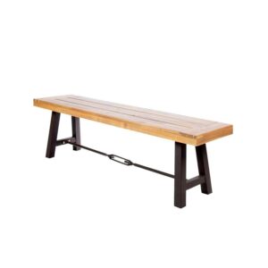 Christopher Knight Home Catriona Outdoor Rustic Acacia Wood Bench by Teak Finish + Rustic Metal