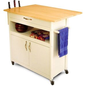 Catskill Craftsmen Butcher Block Kitchen Cart with Drop Leaf in White