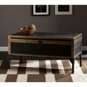 SEI Furniture Charles Travel Trunk Vintage Industrial Storage Coffee Table with Safety Hinges