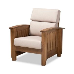 Charlotte Modern Classic Mission Style Taupe Fabric Upholstered Wood 1-Seater Lounge Chair