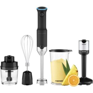 Chefman Cordless 5-in-1 Immersion Blender Set, Ice Crushing, Masher, Whisk, Chopper, Stainless Steel