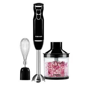 Chefman Stainless Steel Blade with Whisk and Chopper Bonus Pack Attachments Hand Blender, 3-IN-1-Black