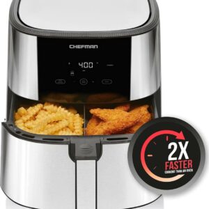 Chefman Turbofry Air Fryer with Basket Divider, 8 Qt Capacity - Stainless Steel, New
