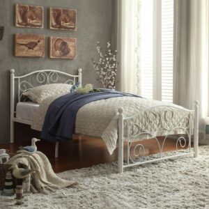 Chelsea Lane Abigail White Curlicue Metal Platform Full Bed