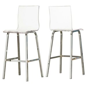 Chelsea Lane Acrylic and Chrome Bar Height Swivel Stool, Set of 2, Clear