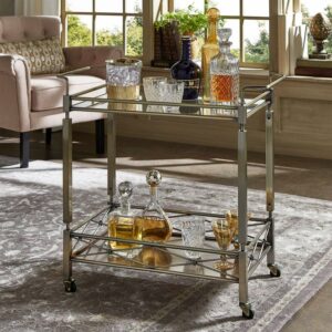 Weston Home Chelsea Lane Clear Tempered Glass Metal Bar Cart, Brass