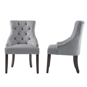 Weston Home Chelsea Lane Curved Back Velvet Tufted Dining Chair, Gray (Set of 2)