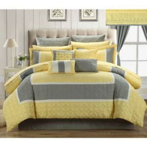 Chic Home Aideen 25-Piece Geometric Comforter/Quilt, King, Yellow