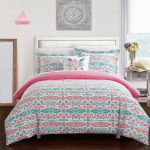 Chic Home Akira 8-Piece Reversible Oriental Duvet Cover Set, Full, Aqua