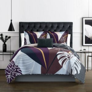 Chic Home Alei 8-Piece Large Scale Abstract Pattern Bed in a Bag Quilt Set, Queen