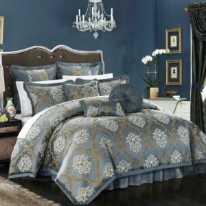 Chic Home Antonio 13-Piece Jacquard Comforter Set, King, Blue