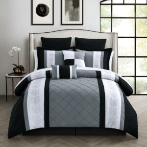 Chic Home Arlington 8-Piece Embroidered Comforter Set, Queen, Black