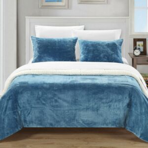Chic Home Blue Microsuede Plush Bed Blankets, Twin-XL, (2 Pieces)