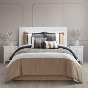 Chic Home Caleb 6-Piece Color Block Comforter Set, King, Taupe