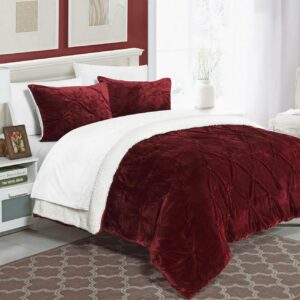 Chic Home Chiara 7-Piece Pintuck Sherpa-Lined Comforter Set, Queen, Red