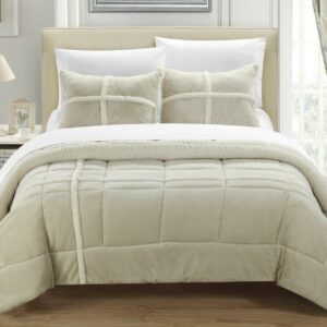 Chic Home Chiron 7-Piece Solid Comforter Set, King, Beige