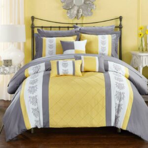 Chic Home Dalton 10-Piece Pintuck Tufted Comforter Set, Queen, Yellow