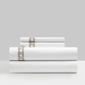 Chic Home Daria 4-Piece Embroidered Cotton Sheet Set, King, Taupe